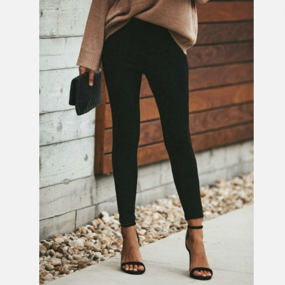 New Zara Trafaluc Black Suede‎ Skinny High Waist Pants